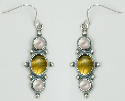 Sterling Silver Drop Dangle Earrings With Citrine And Cultured Freshwater Pearl